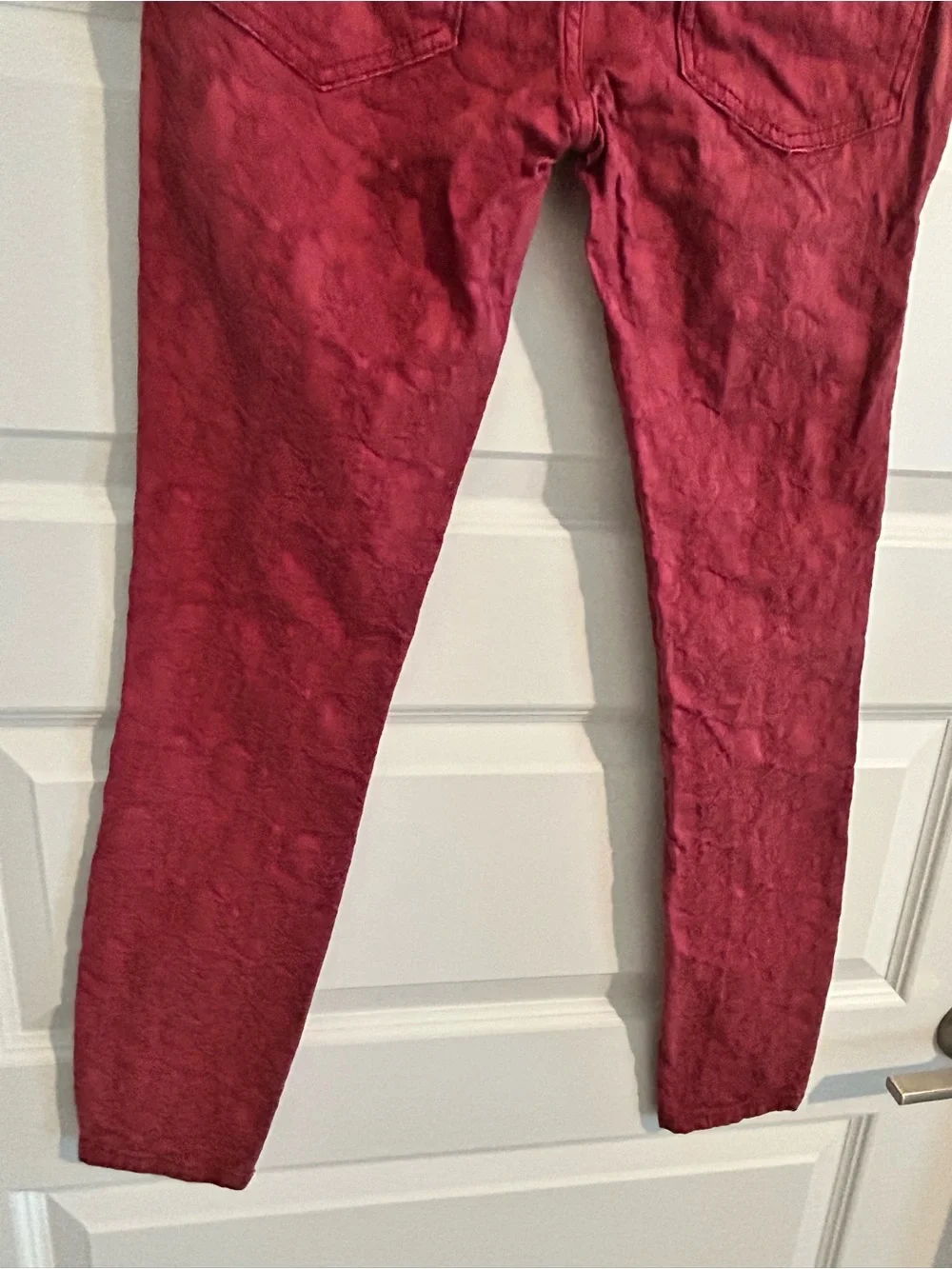 Free People Jacquard Cranberry Red Raised Print Skinny Jeans Size 26